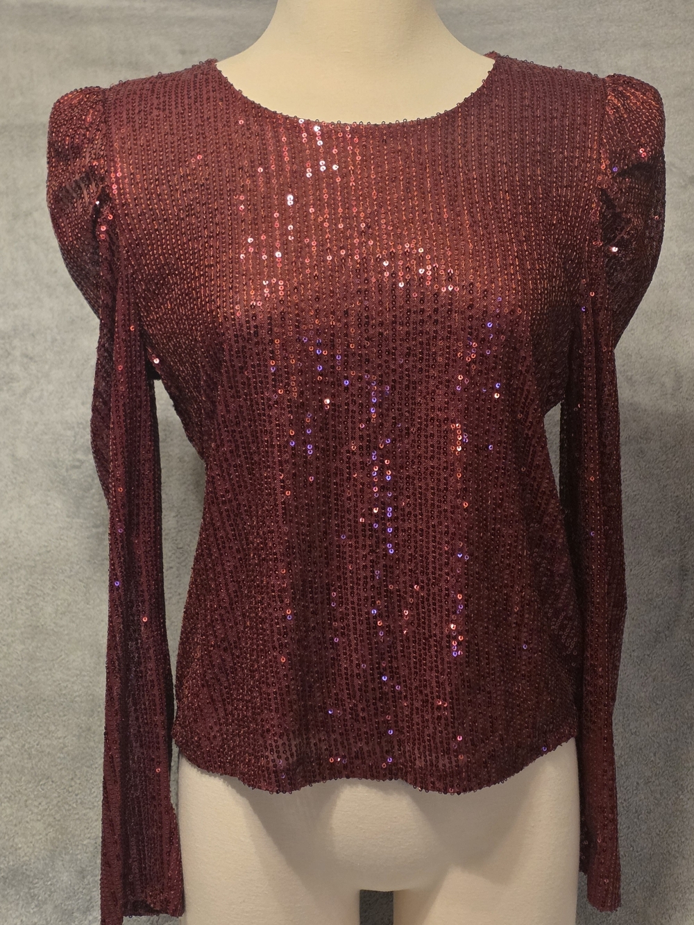 Women’s Sequin Long-Sleeve Top - Burgundy
